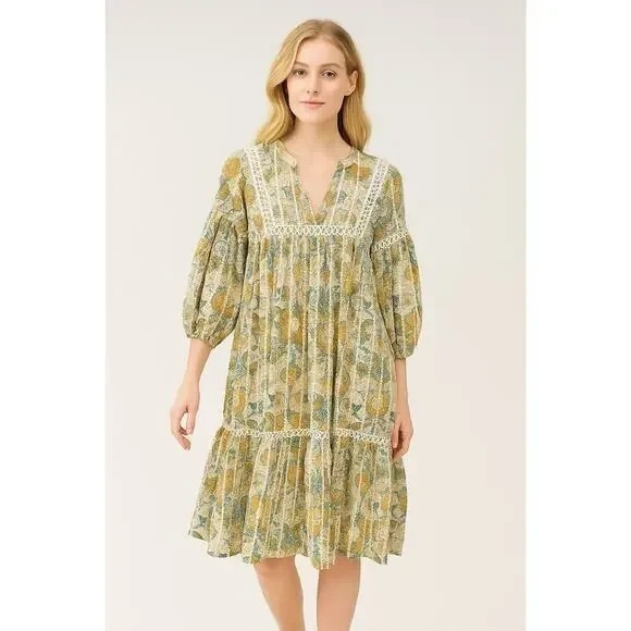 Barok x Anthropologie Dresses & Skirts - Anthropologie Barok Peasant Dress Floral Prairie Midi Boho Eyelet Lace SMALL S
